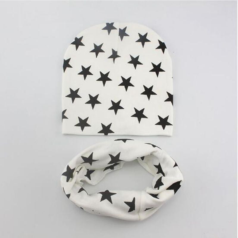 Online discount shop Australia - baby Girls Boys star print neck warmer Scarf & Beanie set elastic cotton hat scarves for 1-3 years children kids