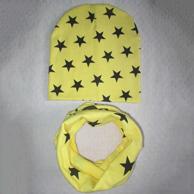 Online discount shop Australia - baby Girls Boys star print neck warmer Scarf & Beanie set elastic cotton hat scarves for 1-3 years children kids