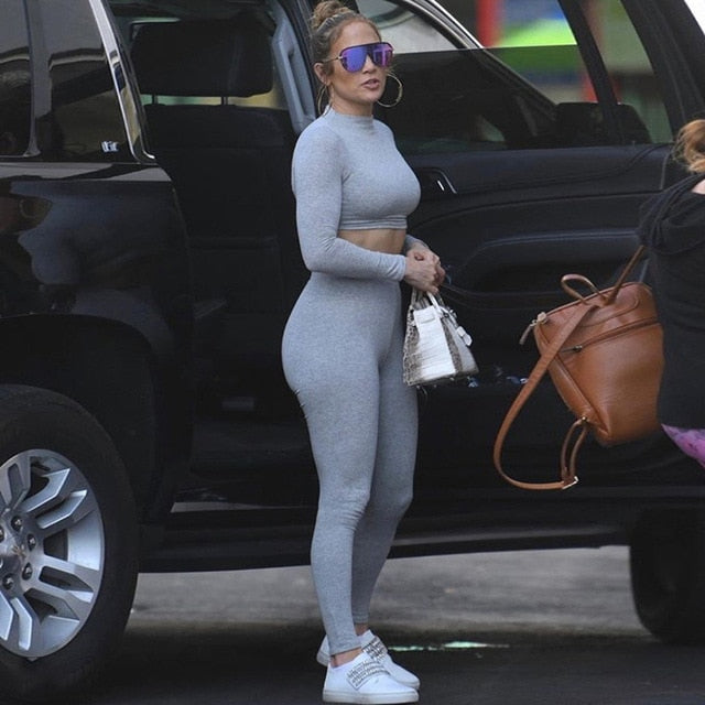 Two Piece Sets Women Solid Autumn Tracksuits High Waist Stretchy Sportswear Hot Crop Tops And Leggings Matching Outfits-Dollar Bargains Online Shopping Australia