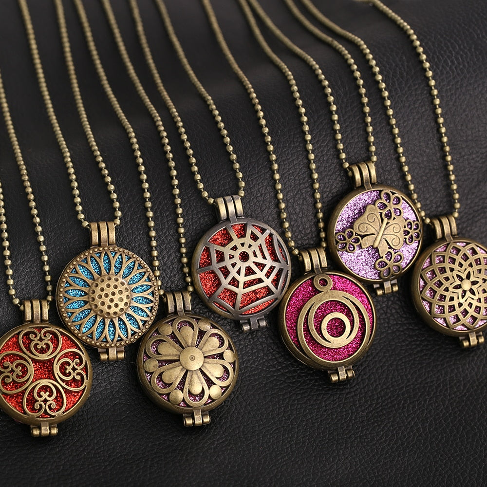 Aromatherapy Diffuser Necklace Vintage Flower Butterfly Open Locket Aroma Pendant Perfume Essential Oil Diffuser Necklace