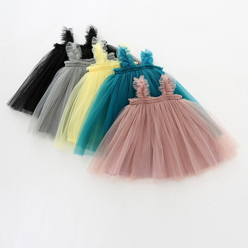 Sleeveless Strap Tulle Baby Girl Dress First Birthday Girl Party Princess Dress Toddler Girl Clothes