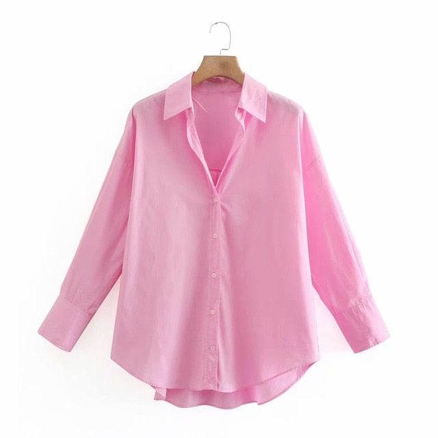 Women Simply Candy COlor Single Breasted Poplin Shirts Office Lady Long Sleeve Blouse Roupas Chic Chemise Tops LS9114-Dollar Bargains Online Shopping Australia