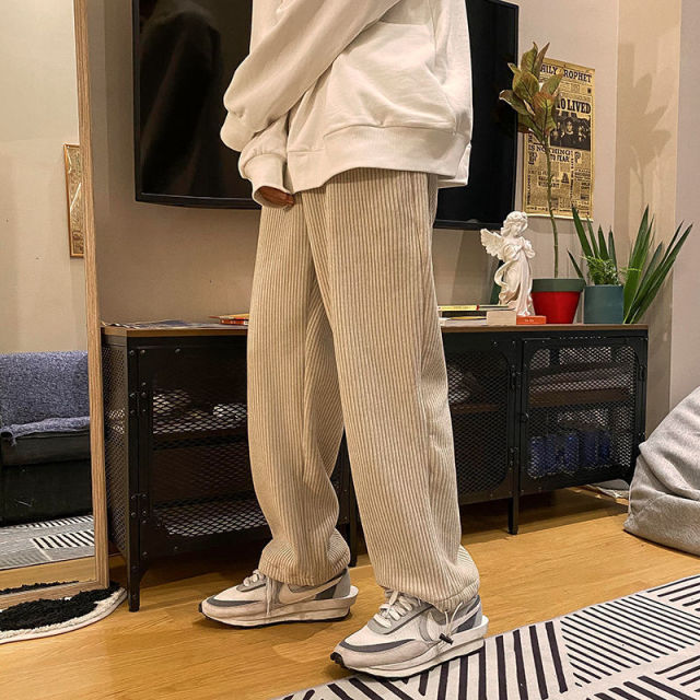 Tie Leg Straight Pants Woman Corduroy Solid Color Oversize Trousers Man Warm Korean Streetwear Pants