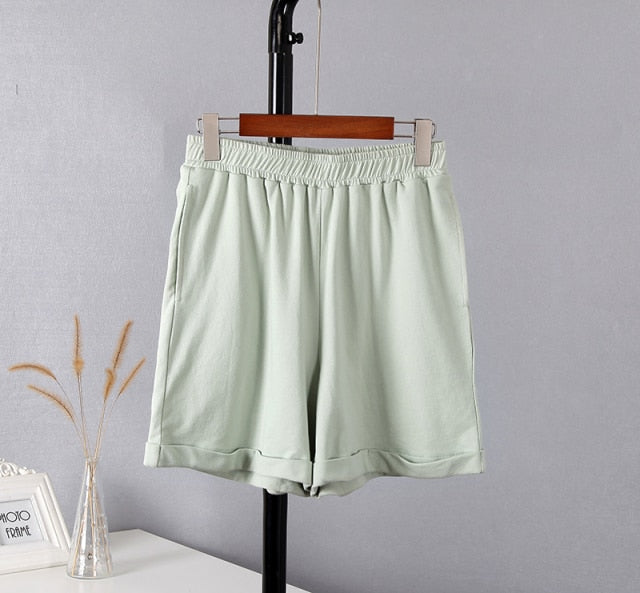 Cotton Sets Women Casual Two Pieces Short Sleeve T Shirts and High Waist Short Pants Solid Outfits Tracksuit-Dollar Bargains Online Shopping Australia