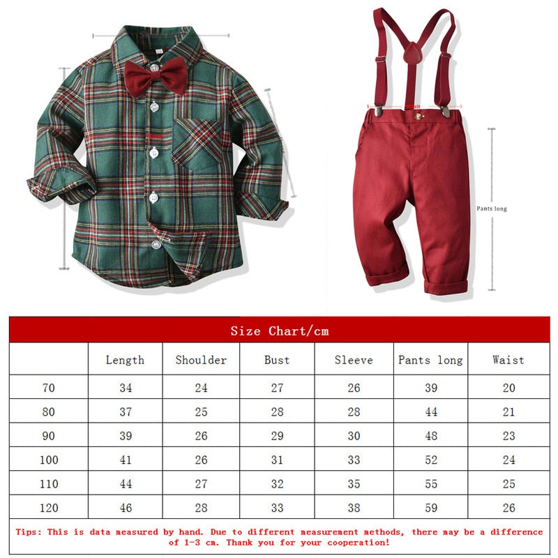 Top and Top Toddler Boys Clothing Set Autumn Winter Children Formal Shirt Tops+Suspender Pants 2PCS Suit Kids Christmas Outfits