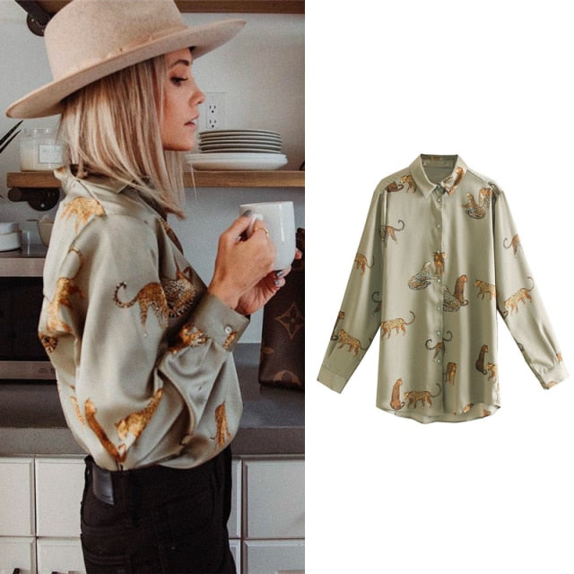 women satin blouse long sleeve zebra print shirts vintage office ladies tops femme chandails za 2020 fashion blusa de mujer ins-Dollar Bargains Online Shopping Australia