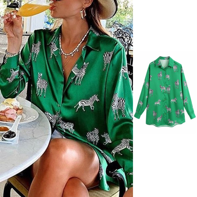 women satin blouse long sleeve zebra print shirts vintage office ladies tops femme chandails za 2020 fashion blusa de mujer ins-Dollar Bargains Online Shopping Australia