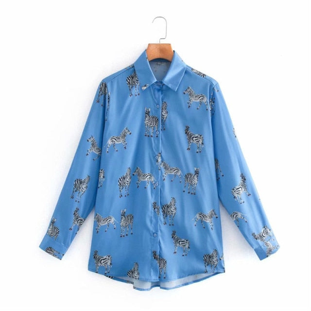 women satin blouse long sleeve zebra print shirts vintage office ladies tops femme chandails za 2020 fashion blusa de mujer ins-Dollar Bargains Online Shopping Australia