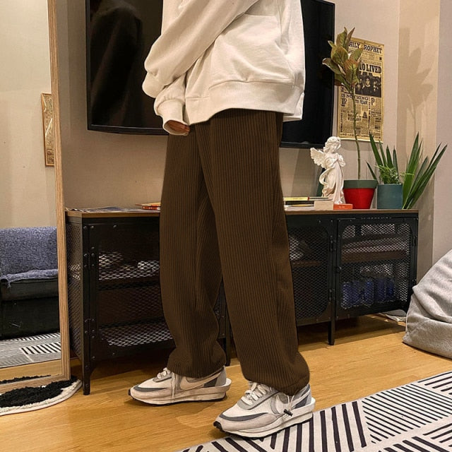 Tie Leg Straight Pants Woman Corduroy Solid Color Oversize Trousers Man Warm Korean Streetwear Pants