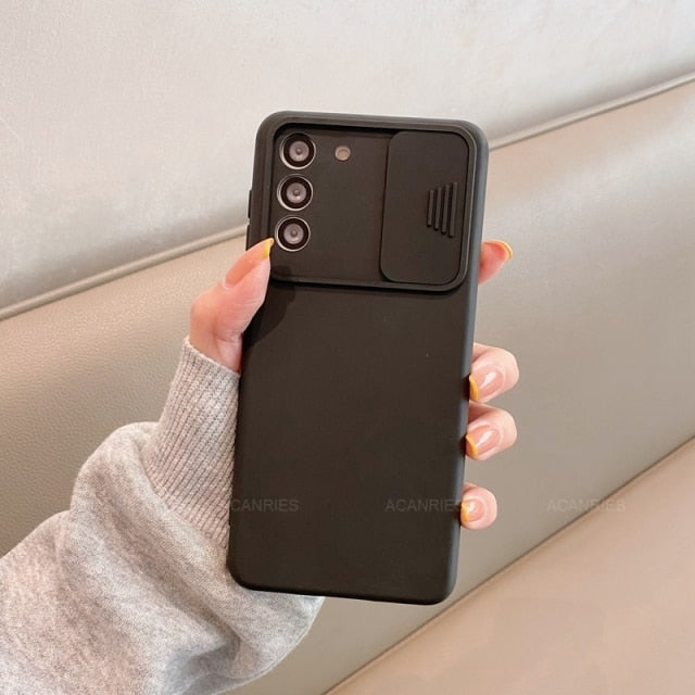 Slide Protect Camera Phone Case On For Xiaomi Redmi Note 8 8T Note8 2021 Note 9 Pro Note9 9A 9AT 9C Nfc Liquid Silicone Cover