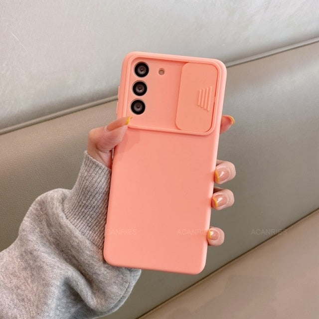 Slide Protect Camera Phone Case On For Xiaomi Redmi Note 8 8T Note8 2021 Note 9 Pro Note9 9A 9AT 9C Nfc Liquid Silicone Cover