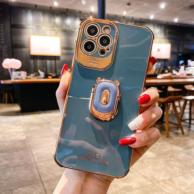 Luxury electroplating phone case for iphone 13 12 Pro MAX 11 Pro XS XR X SE 6 7 8 plus 12Mini Phone Holder Ring Grip Case