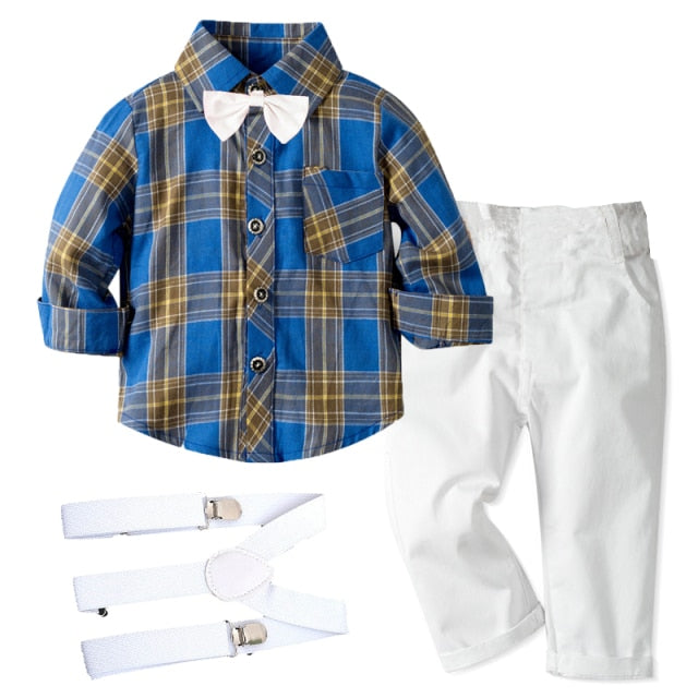 Suit Boy Clothing Sets Birthday Wedding Toddler Boys Clothes Bow Star Shirt + Red Pant + Belt Kids Party Outfit