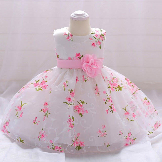 White Wedding Satin Princess Baby Girls Dress Bow 1st Birthday Evening Party Infant Christening Dress for Girl Gala Kid Clothes