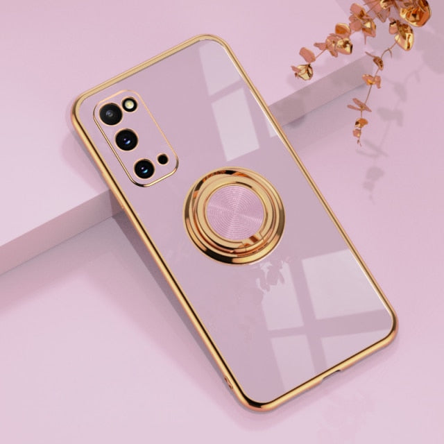 Plating Silicone Case Samsung Galaxy S21 S20 Ultra Plus FE Note 20 9 10 A52 A72 S10 Plus Shell Covers With Ring Holder Stand
