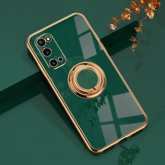 Plating Silicone Case Samsung Galaxy S21 S20 Ultra Plus FE Note 20 9 10 A52 A72 S10 Plus Shell Covers With Ring Holder Stand