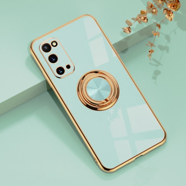 Plating Silicone Case Samsung Galaxy S21 S20 Ultra Plus FE Note 20 9 10 A52 A72 S10 Plus Shell Covers With Ring Holder Stand