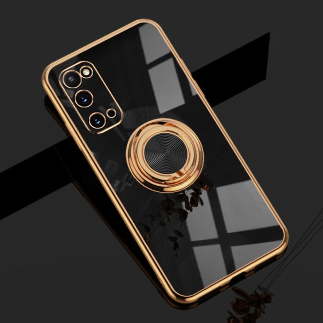 Plating Silicone Case Samsung Galaxy S21 S20 Ultra Plus FE Note 20 9 10 A52 A72 S10 Plus Shell Covers With Ring Holder Stand