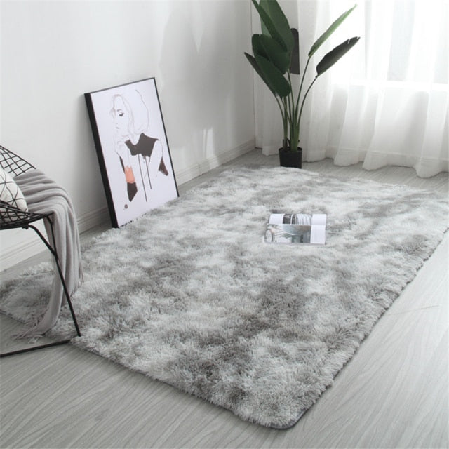 Rainbow Carpet Gradient Tie-dye Plush Rug Living Room Coffee Table Pad Carpet Bedroom Bedside Bay Window Rug Baby Crawling Mat