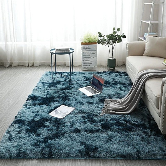 Rainbow Carpet Gradient Tie-dye Plush Rug Living Room Coffee Table Pad Carpet Bedroom Bedside Bay Window Rug Baby Crawling Mat