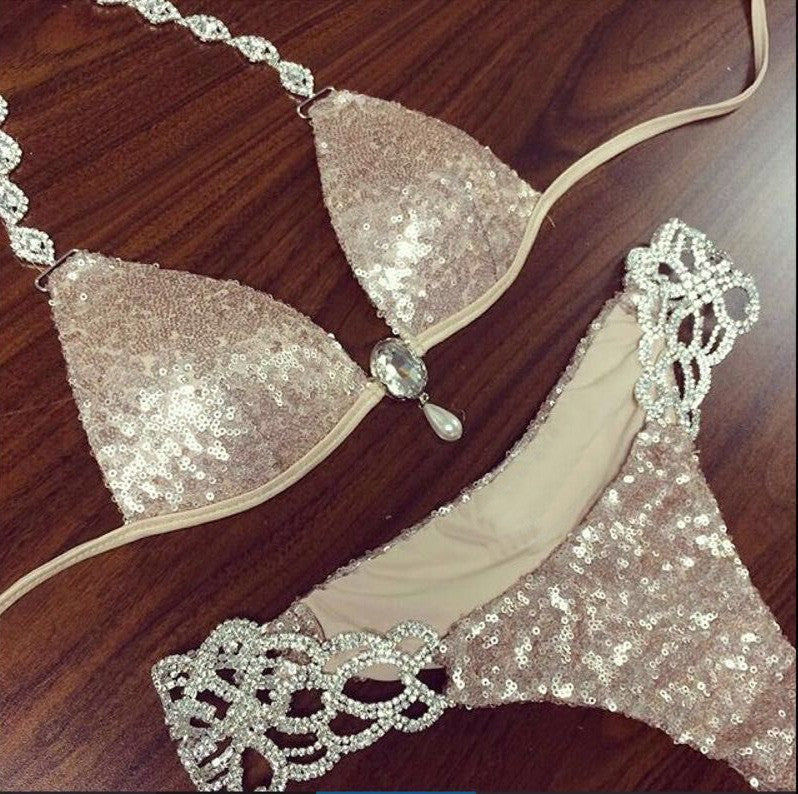 V-neck halter Metal chain sequin Swimwears FT6700-Dollar Bargains Online Shopping Australia