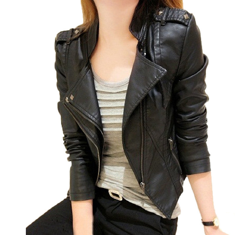 Autumn PU Motorcycle Biker Coat Women Fashion Short Design Leather Overcoat Blazer Jacket Suede Casual Windbreaker Punk-Dollar Bargains Online Shopping Australia