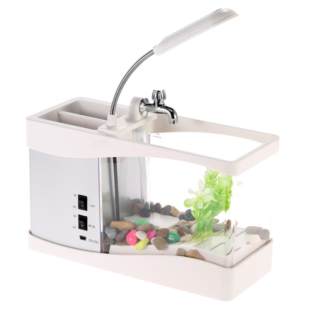 Usb Mini Fish Tank Desktop Electronic Aquarium Mini Fish Tank with Water Running LED Pump Light Calendar Clock White Black-Dollar Bargains Online Shopping Australia