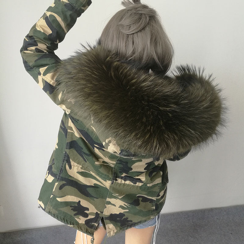 Women Winter Army Green Jacket Coats Thick Parkas Plus Size Real Fur Collar Hooded Outwear-Dollar Bargains Online Shopping Australia