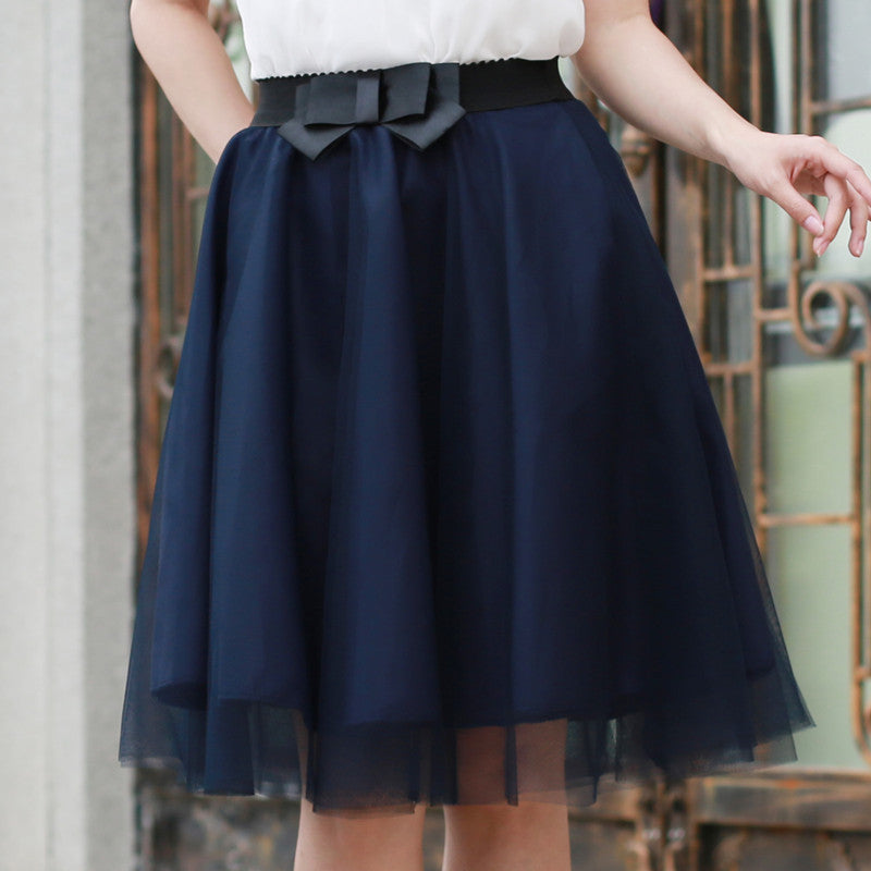 Tulle Skirt Summer Style Elastic Waist Bow Skirts Womens Pleated Tutu Plus Size 6 Colors