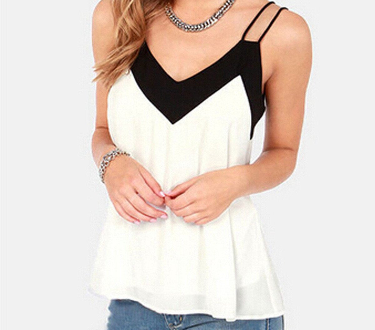 Style V Neck Womens Sleeveless Halter Blouse Vest Loose Chiffon Tank Tops Plus Size