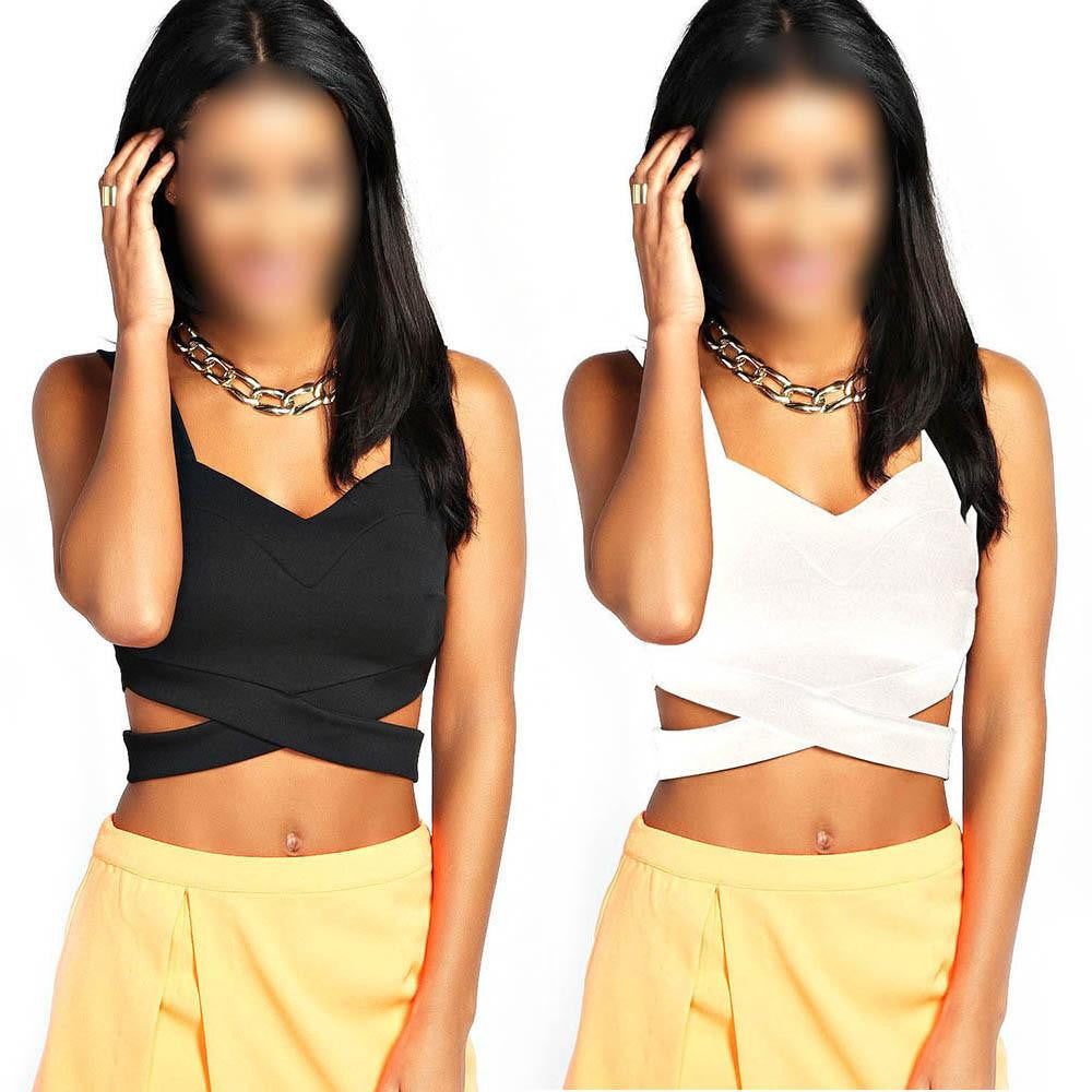 Women Backless Camis Stretch Crop Top Cami Tank Cross Vest Bustier Bralette Bra