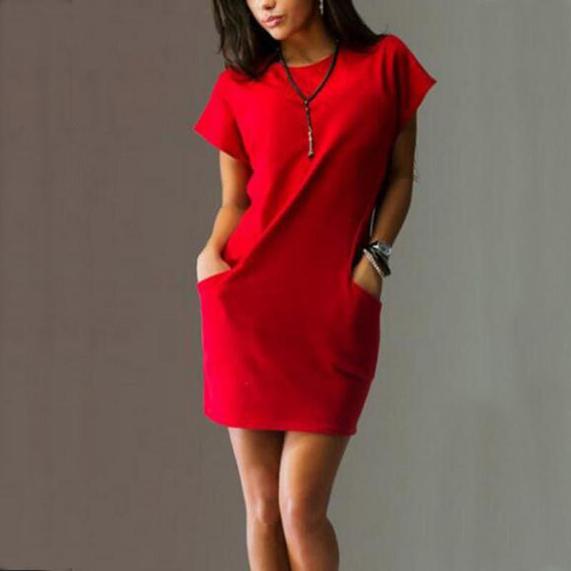 solid o-neck two side pocket black dresses women fall fashion mini dress casual broadcloth short-sleeve feminina vestido