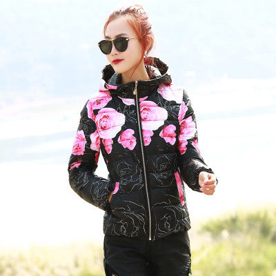 Fashion Women Winter Coat Long Sleeve Print Floral Hooded Slim Winter Parka Plus Size Cotton-Padded Jackets QH197-Dollar Bargains Online Shopping Australia