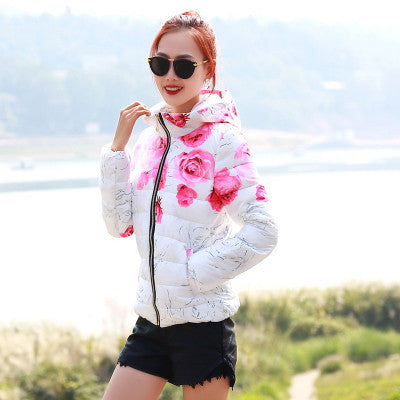 Fashion Women Winter Coat Long Sleeve Print Floral Hooded Slim Winter Parka Plus Size Cotton-Padded Jackets QH197-Dollar Bargains Online Shopping Australia