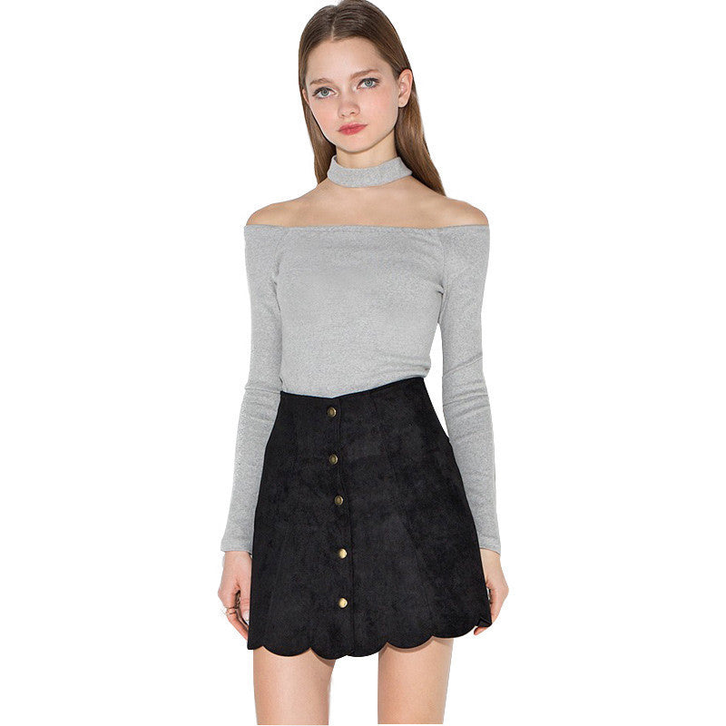 Online discount shop Australia - Halter Slash neck full sleeve lady slim tops Off shoulder sexy women for