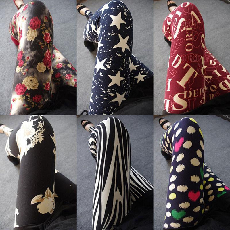 Womens Thin Stretch leggings Colored Stars Graffiti Slim Skinny Leggings Pants Female