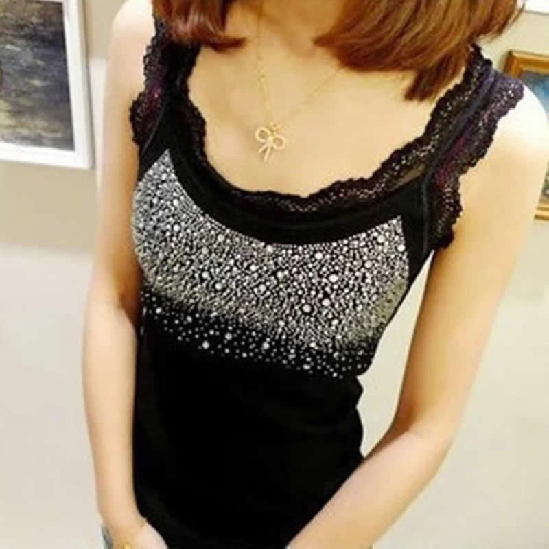 Girl Women's Rhinestone Sequin Lace Tank Top Sling Camisole Cami Shirt Vest Slim