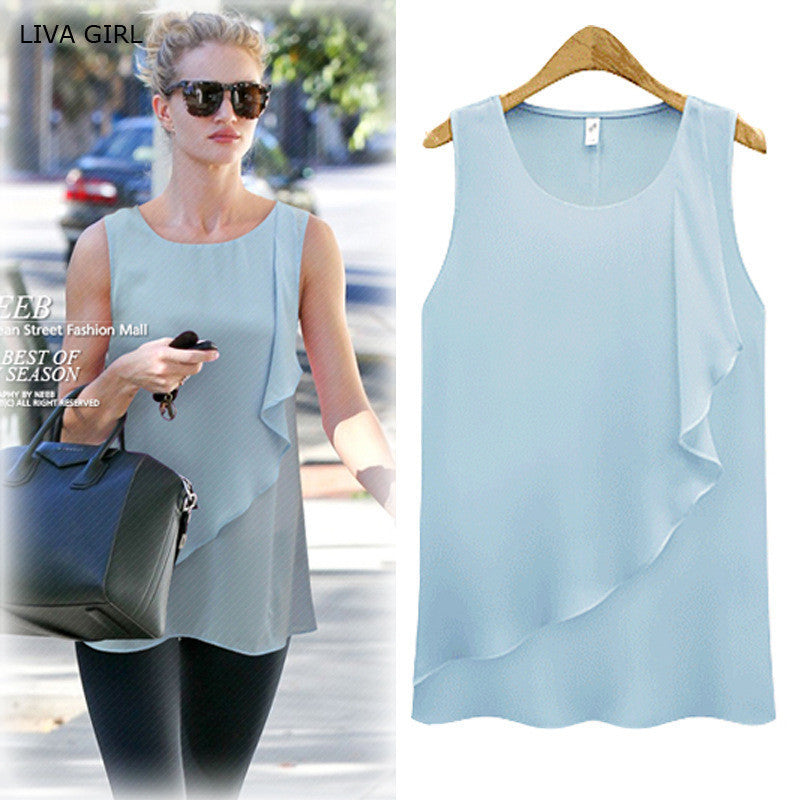 Online discount shop Australia - 4 Colors Strap Sleeveless Shirt Women Plus Size New Chiffon Blouses O-neck Sexy Loose Women Tops