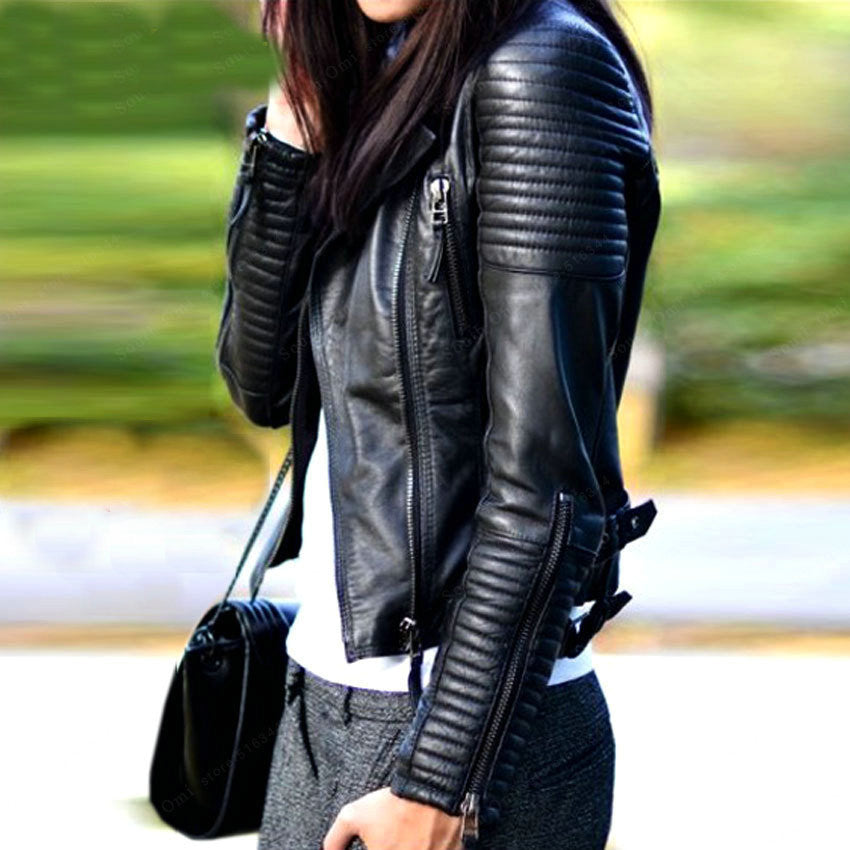 Fashion Women Brand Faux Soft Leather Jackets Pu Black Red Yellow Zippers Long Sleeve Motorcycle Coat