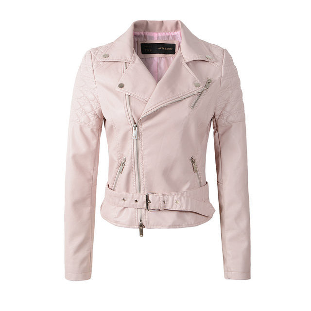 Fashion Women Faux Leather Jacket Ladies Motorcycle PU Blue Pink Black Long Sleeve Coat with Belt-Dollar Bargains Online Shopping Australia