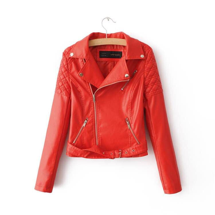 Fashion Women Faux Leather Jacket Ladies Motorcycle PU Blue Pink Black Long Sleeve Coat with Belt-Dollar Bargains Online Shopping Australia