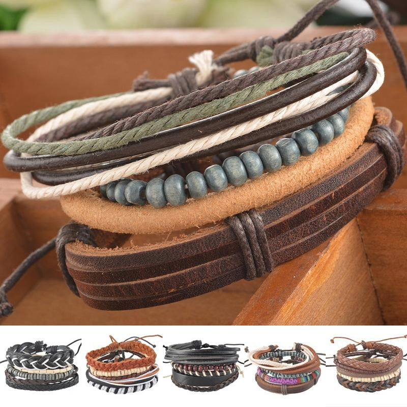 1Set 4pcs Braided Adjustable Leather popular Bracelet Cuff Women Men`s Casual Jewelry-Dollar Bargains Online Shopping Australia