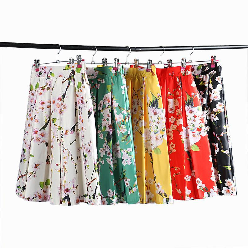 Style Skirts Womens Elegant Sakura Floral Print High Waist Vintage Tutu Skater Pleated Skirt 5 Colors
