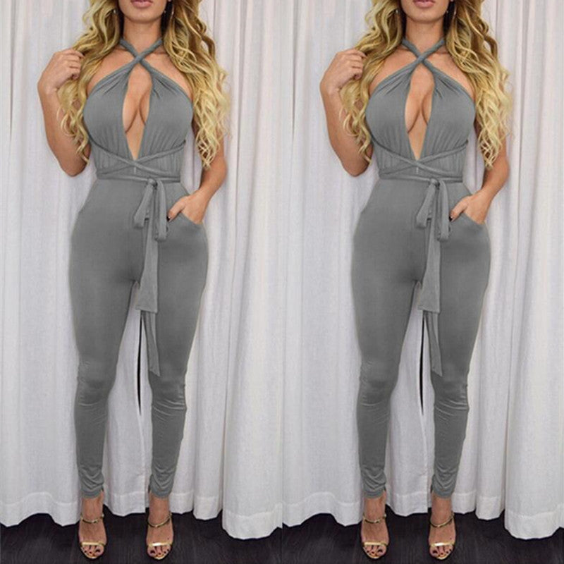 10 colors Women Fashion Pocket Rompers and Jumpsuit Autumn Sexy Cross Playsuit Bodysuits Elegant Bandage Plus Size XD259-Dollar Bargains Online Shopping Australia