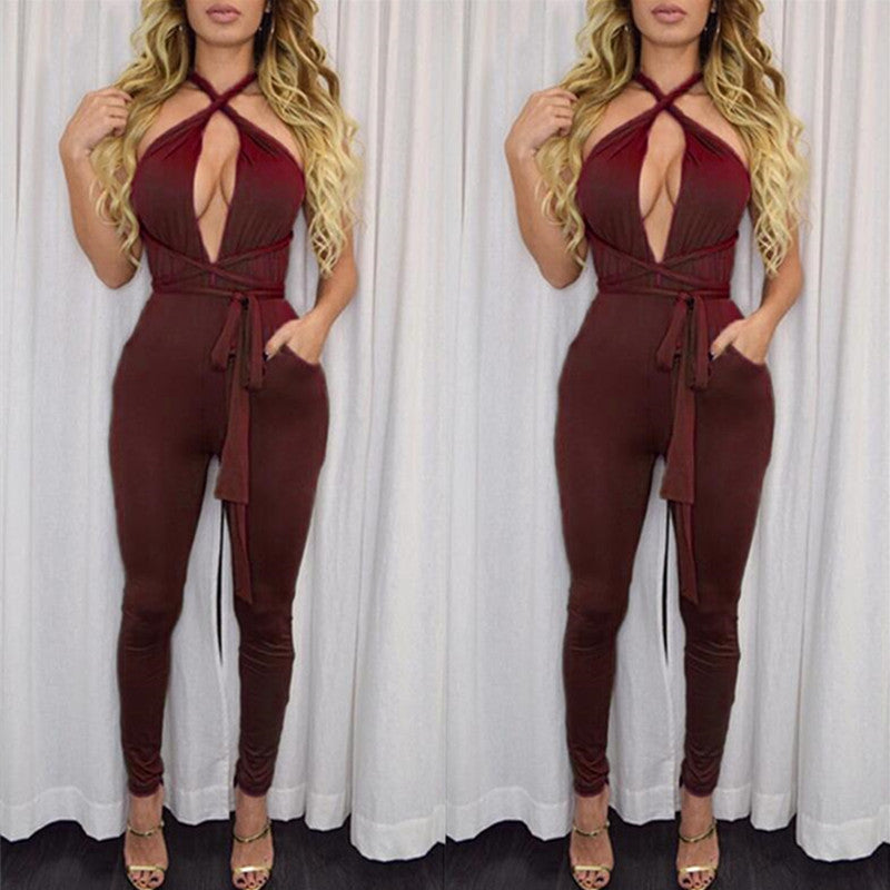 10 colors Women Fashion Pocket Rompers and Jumpsuit Autumn Sexy Cross Playsuit Bodysuits Elegant Bandage Plus Size XD259-Dollar Bargains Online Shopping Australia