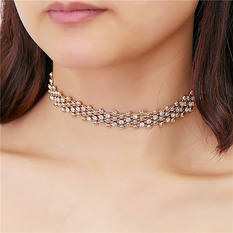 Online discount shop Australia - Fashion women Rhinestone choker necklace Champagne CCB Gold ladies chain necklaces trendy jewelry collar