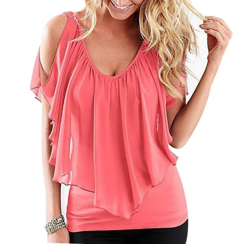 women blouse Women Sleeveless Irregular Chiffon Blouses Off The Shoulder Women Tops LJ1254M