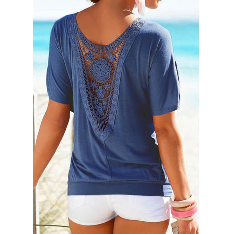 Women Blouses Lace Short Sleeve plus size Blouse Casual solid Tops Shirt vetement