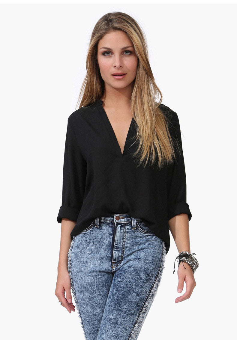 Plus Size Bust 140CM Fashion Spring Long Sleeve V-neck Chiffon Vintage T Shirt Tops 4XL 5XL 6XL tshirt T-Shirt-Dollar Bargains Online Shopping Australia