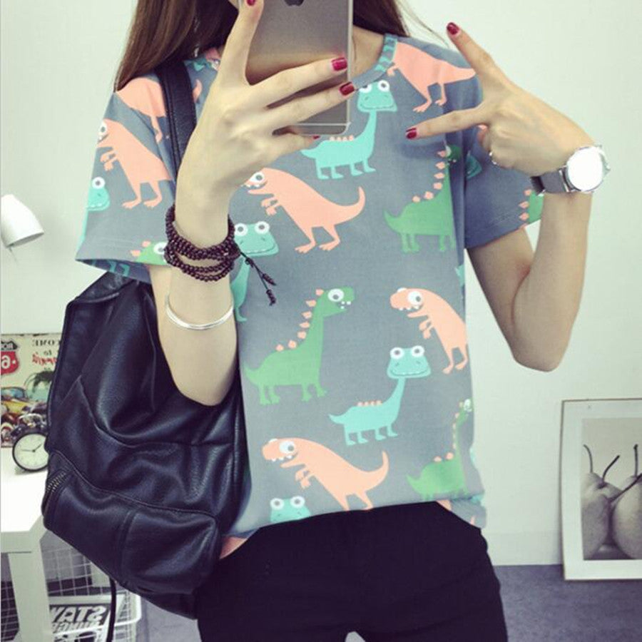 Online discount shop Australia - Animal Dinosaur Printing T shirt Women   Japanese Harajuku Style Short-sleeved T-shirt Woman Tops S-XL